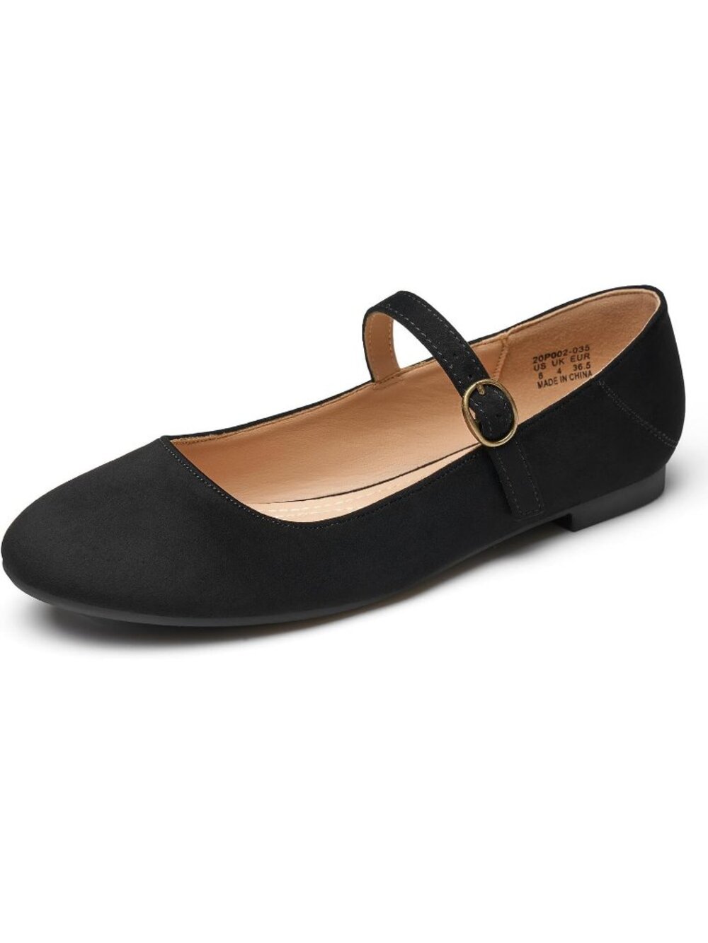 Women's Suede Black Round Toe Ballet Flats With Buckle Strap Comfortable Shoes